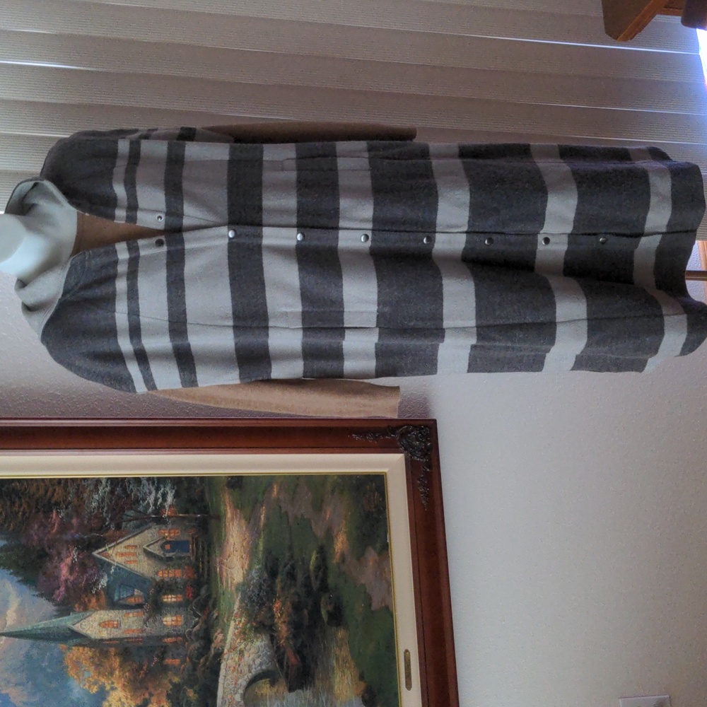 Soft Surroundings Hooded Poncho Duster | Grey Stripe | L/XL | NWOT